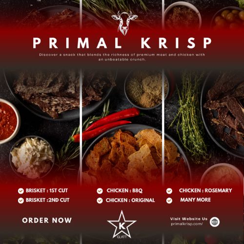 Primal Krisp Meat Chips 1st Cut Brisket – kosher meat snack made with beef and salt, high-protein clean-label crisps for paleo and low-carb diets