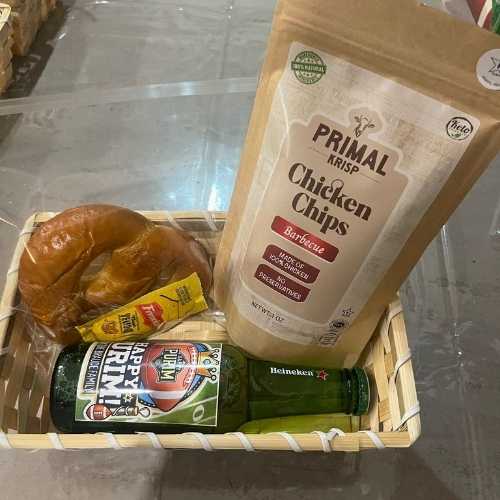Snack pack of meat crisps inside a travel bag