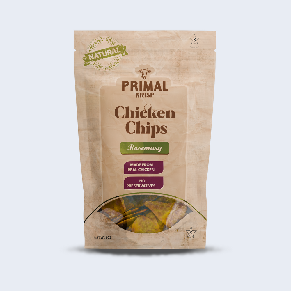 Primal Krisp Chicken Chips Rosemary flavor – clean, high-protein snack in branded packaging