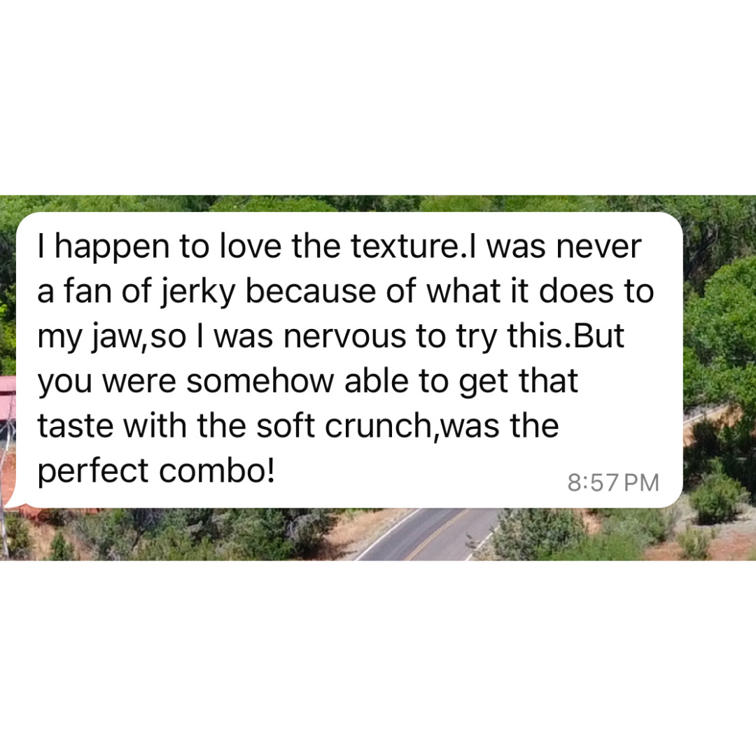 Customer review praising Primal Krisp meat chips for soft crunch and better texture than jerky